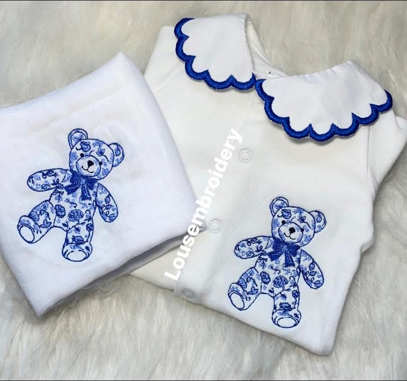 floral bear sleepsuit (JUST THE SLEEPSUIT)