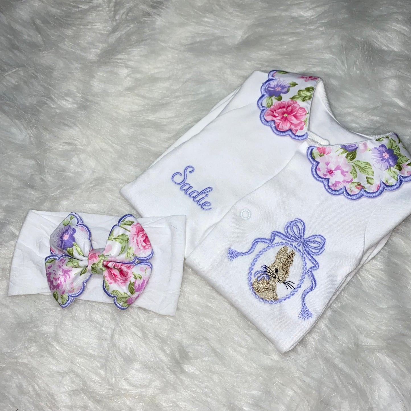 Floral Babygrow with headband