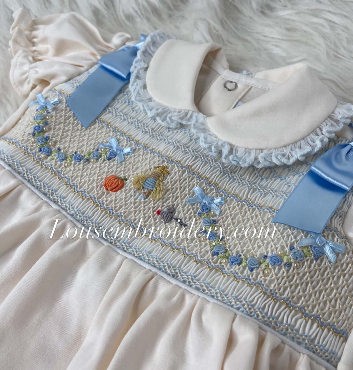 Hand smocked Cinderella babygrow