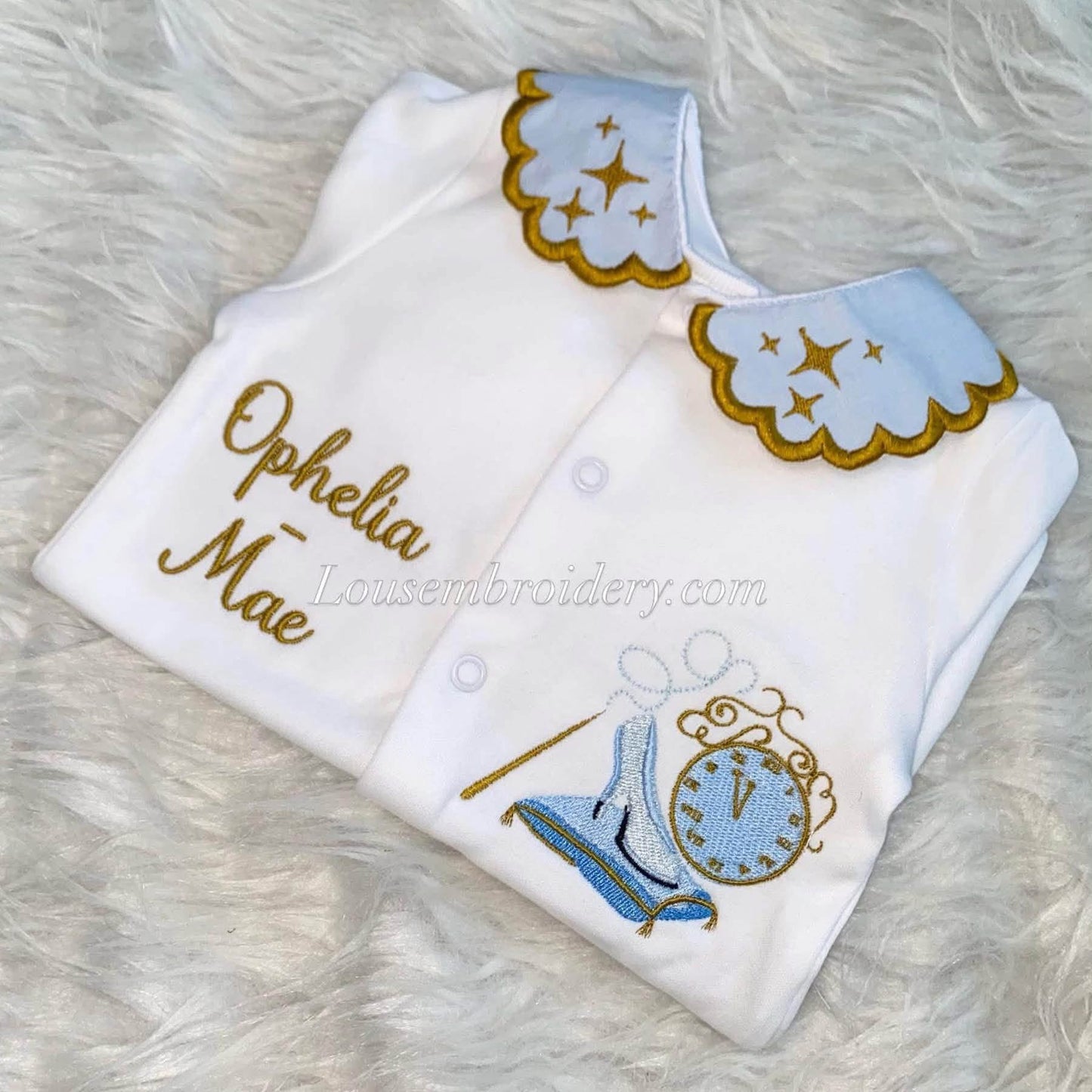 Blue princess babygrow ( made to order)