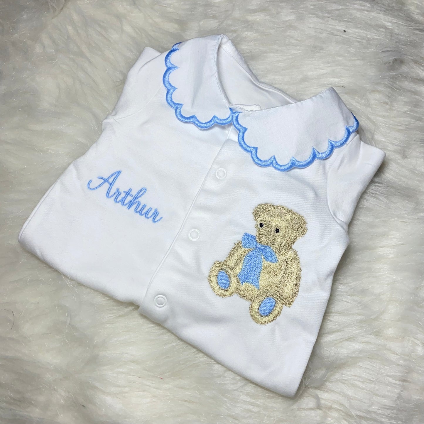 Teddybear babygrow MADE TO ORDER - PICK ANY COLOUR TRIM