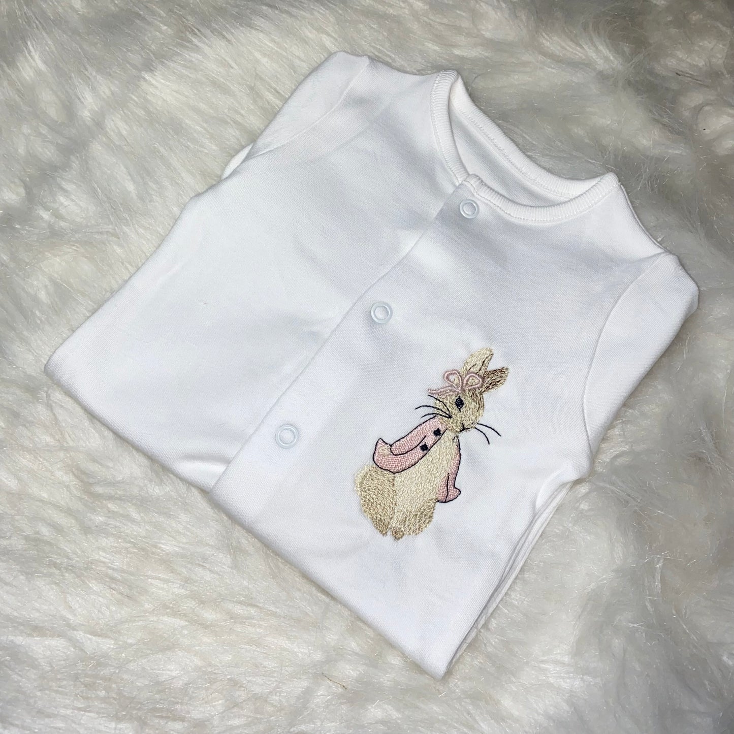 Rabbit pink Babygrow (made to order)