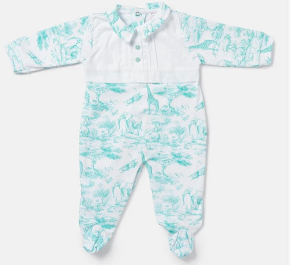 Boys minty green safari babygrow