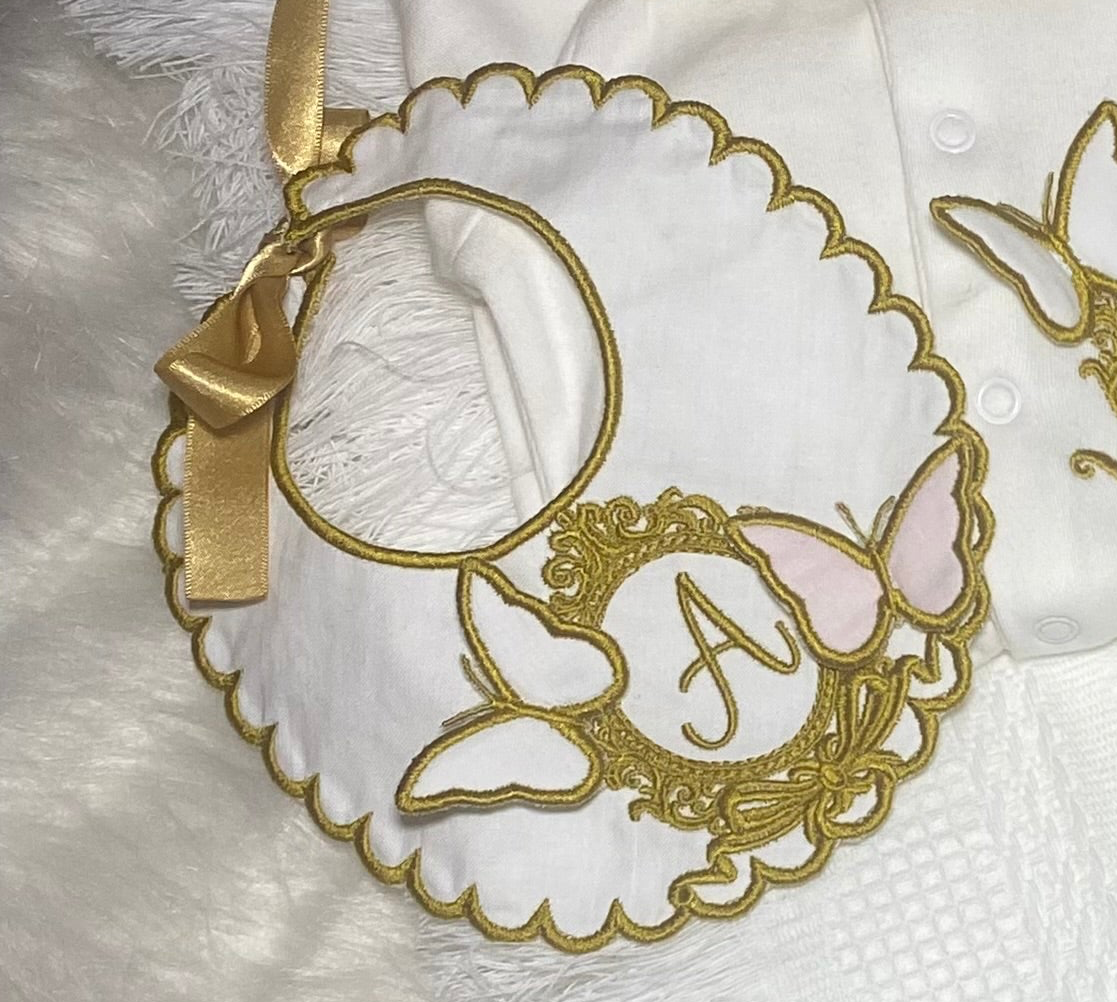 Hand made butterfly monogram bib (leave initial in notes)