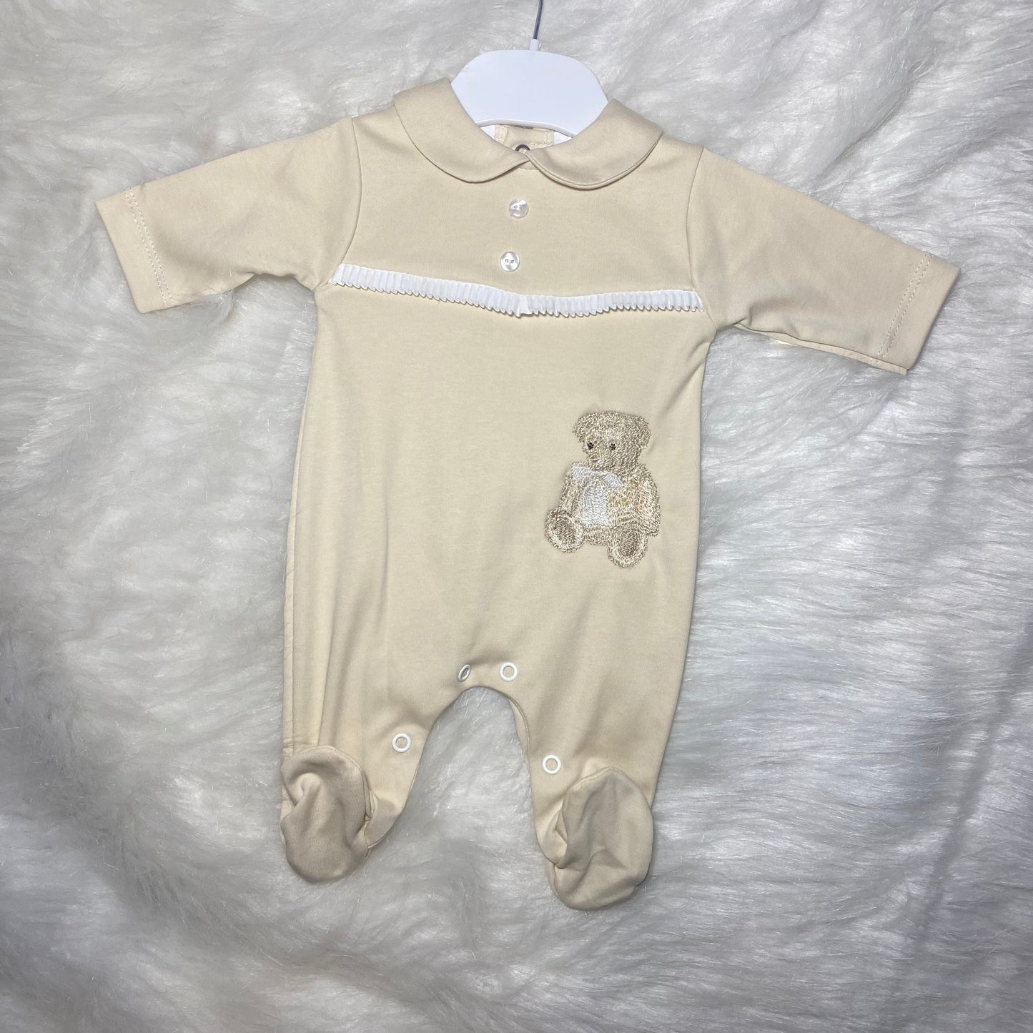 Boys newborn beige bear babygrow
