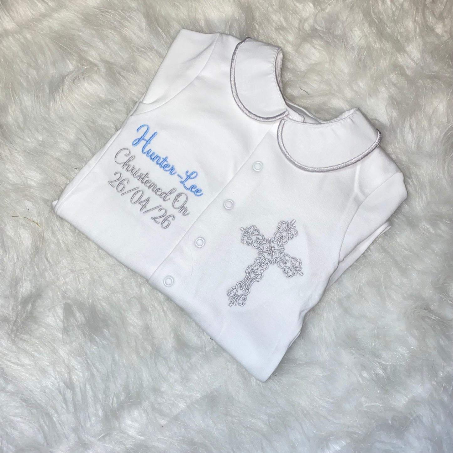 Boys christening Babygrow (MADE TO ORDER)