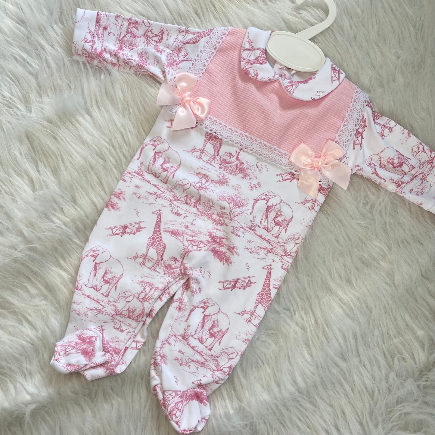 Girls pink safari babygrow