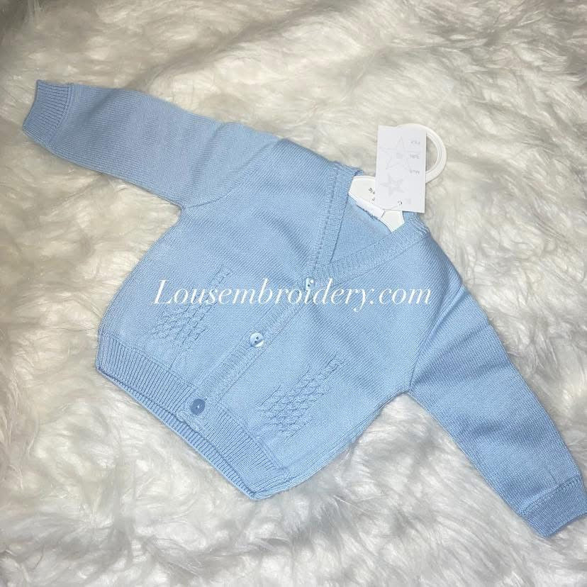 Boys baby blue cable detail cardigan