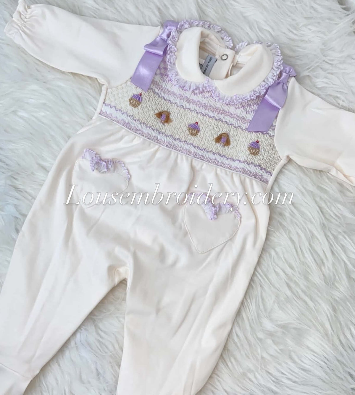 smocked dolly and cakes babygrow
