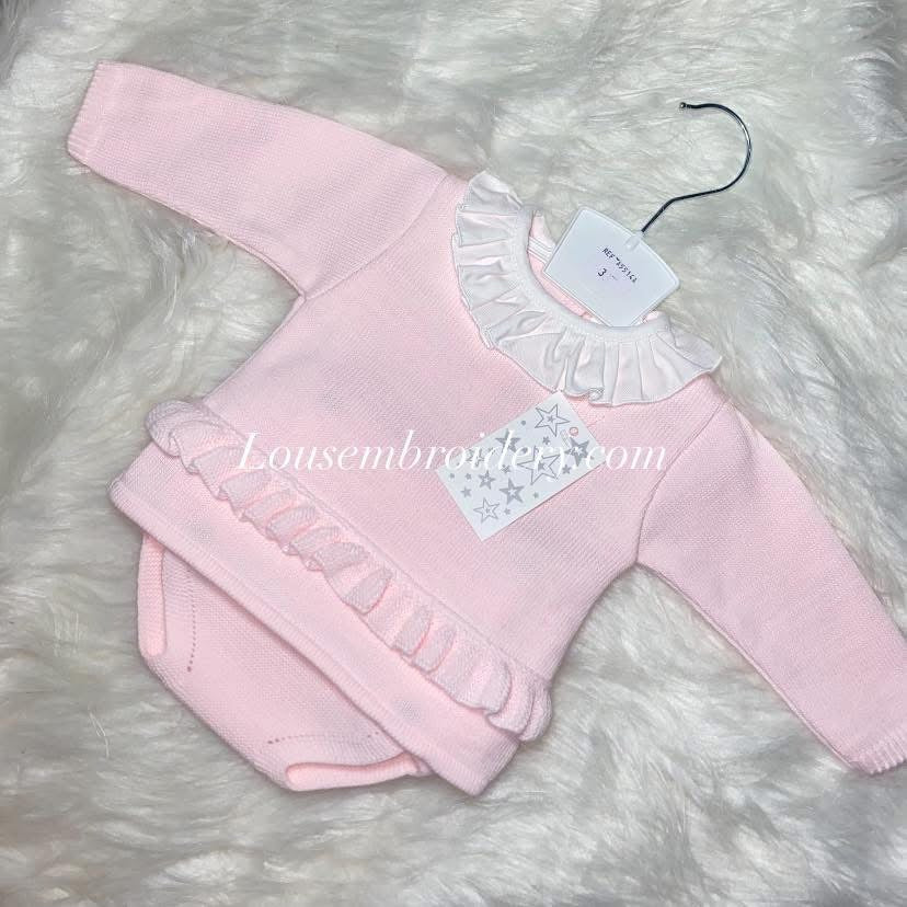 Girls frilled knitted pant set pink