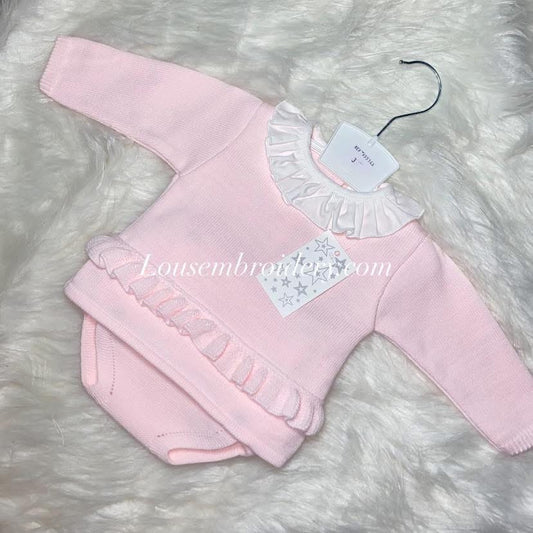 Girls frilled knitted pant set pink