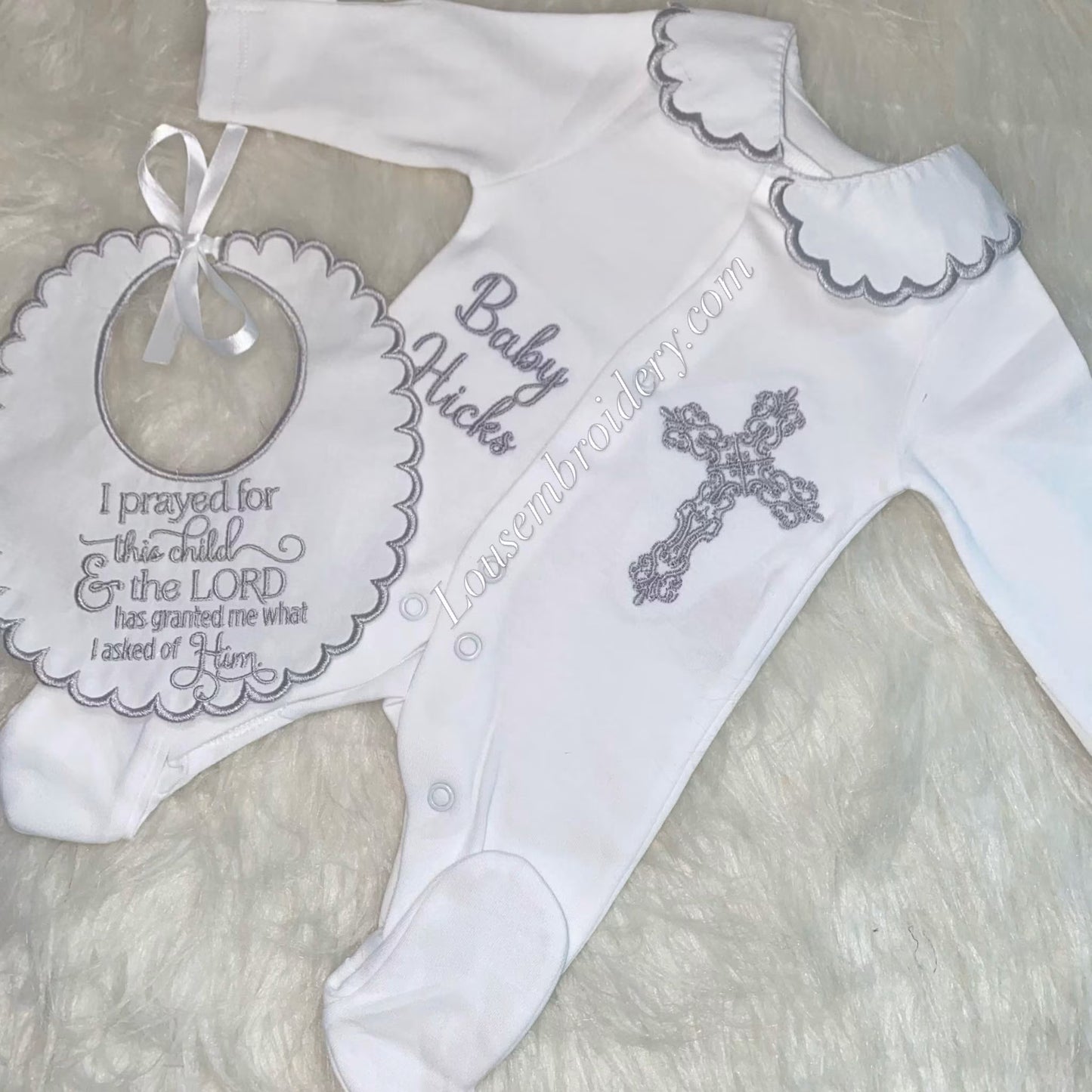 Cross babygrow and bow set ( you can leave a note of a preferred colour)