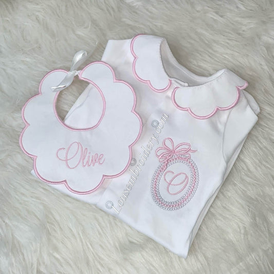 Bow monogram set (switch pink to any colour) (MADE TO ORDER)