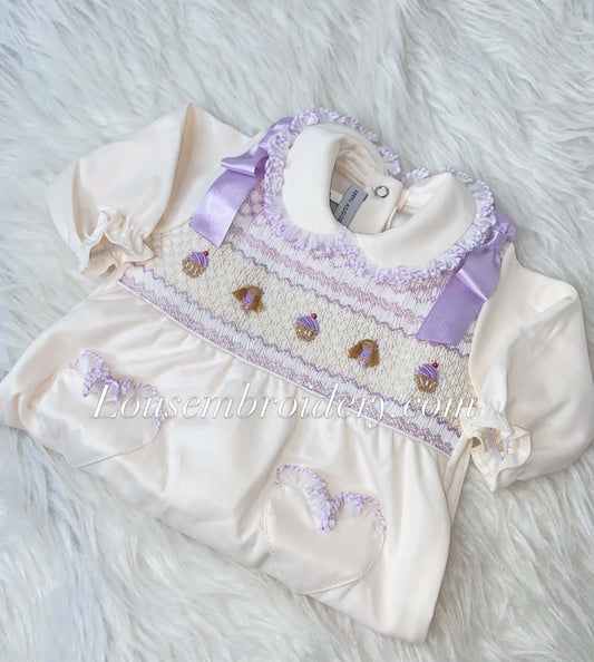 smocked dolly and cakes babygrow