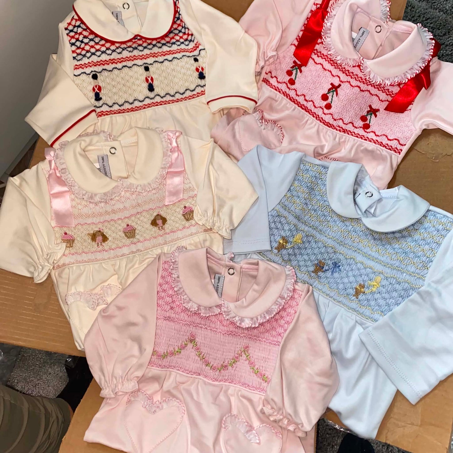 J8annnacra - first payment of 3m Dollie’s and Cherrys luxury smocked Pima cotton babygrows