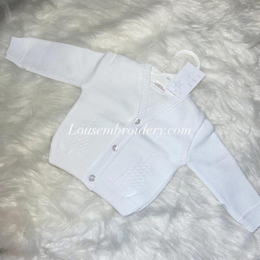 Boys white cotton cable detail  cardigan