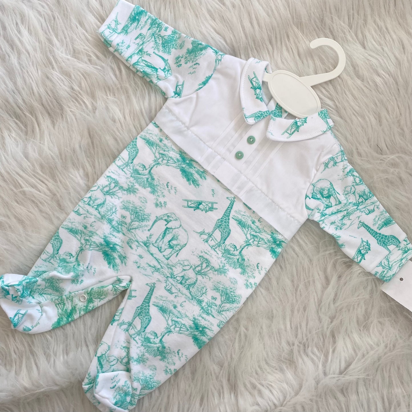 Boys minty green safari babygrow