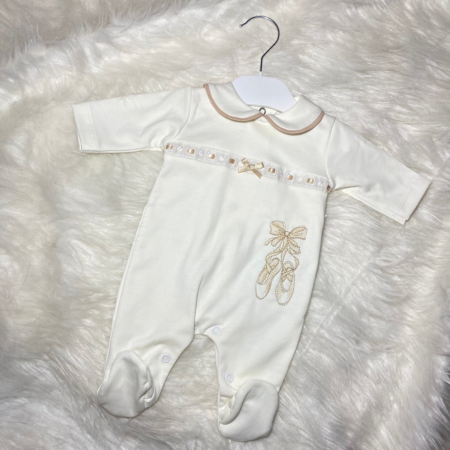 cream and beige ballet  babygrow