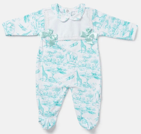 Girls minty green safari babygrow