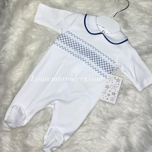 Boys smocked babygrow navy