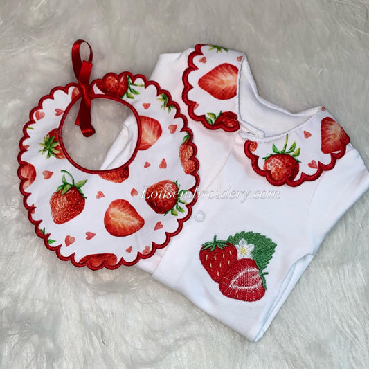 strawberry babygrow and bib MADE TO ORDER