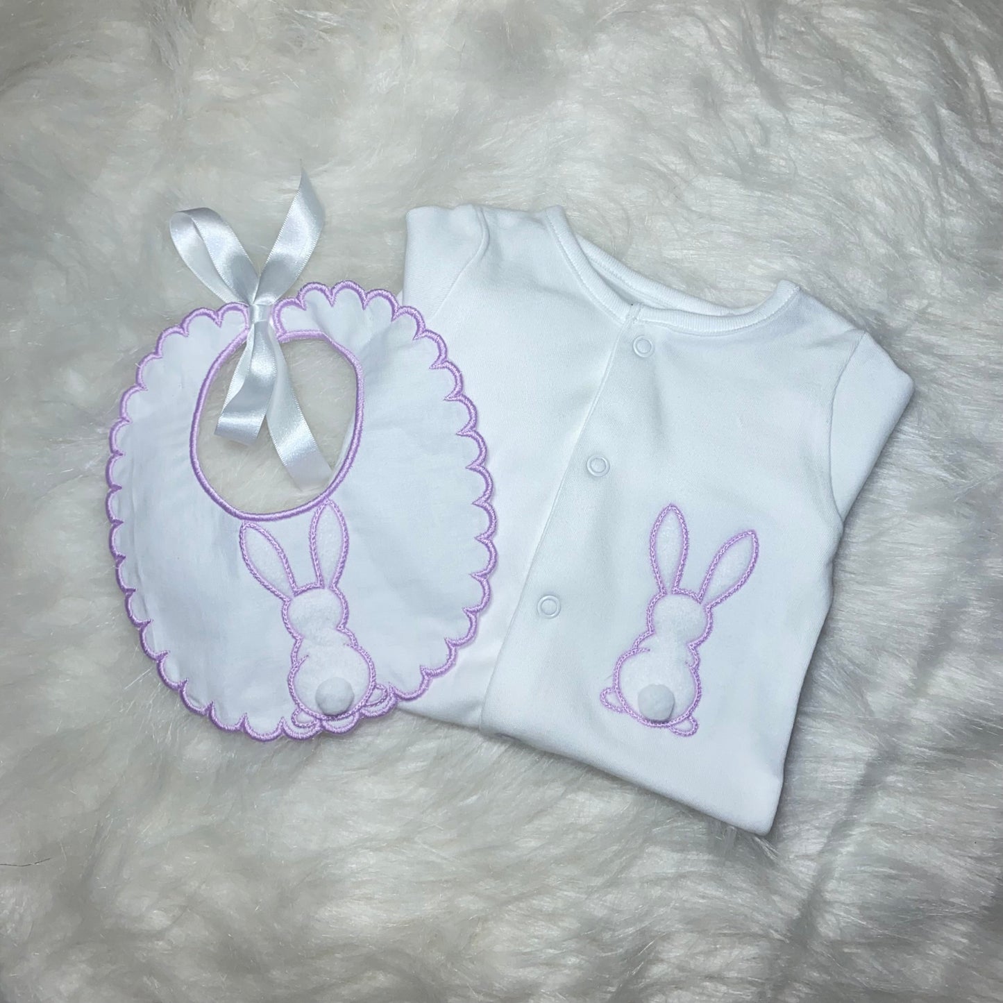 Bunny babygrow and bib up to 1m