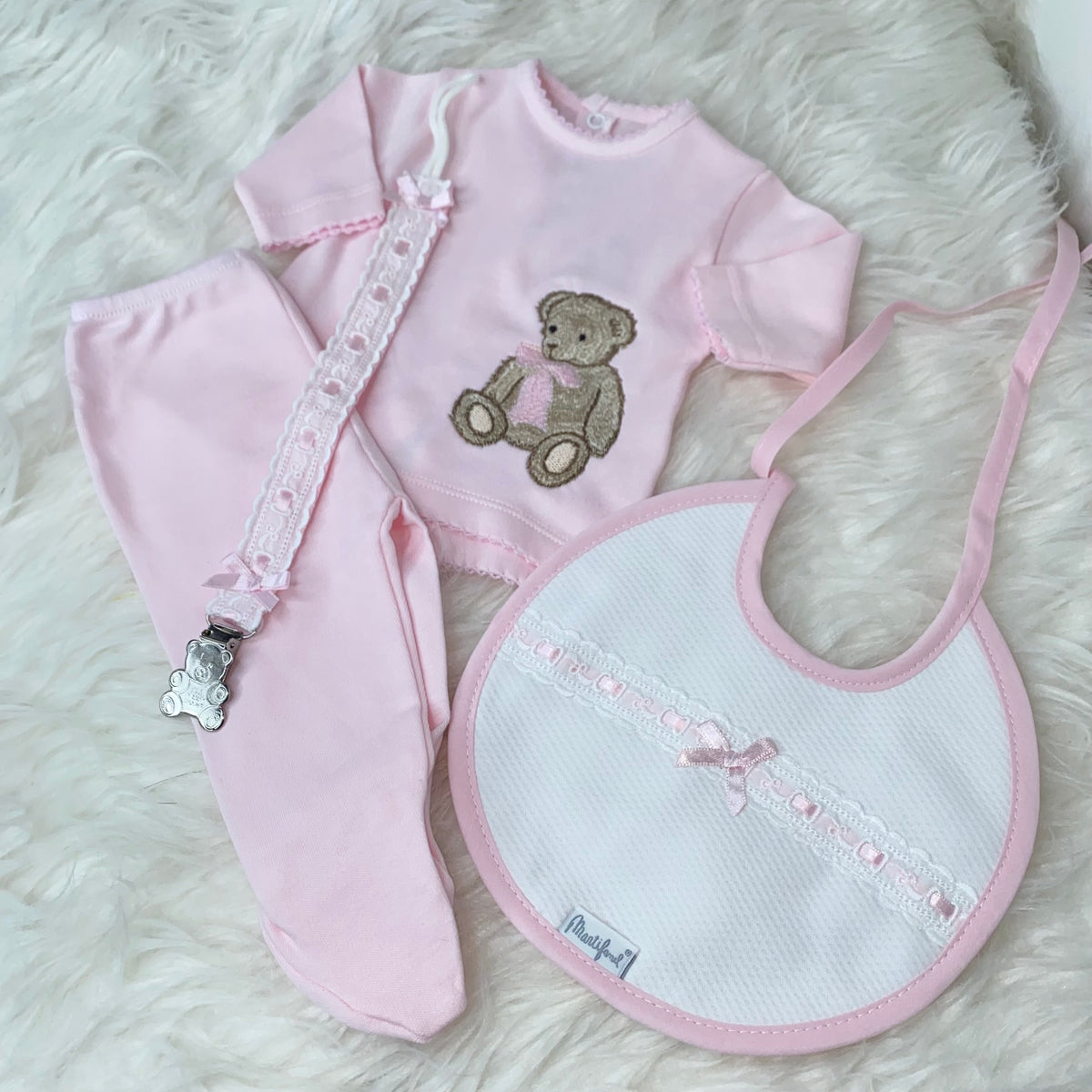Bear set ( two peice, bib and dummyclip)