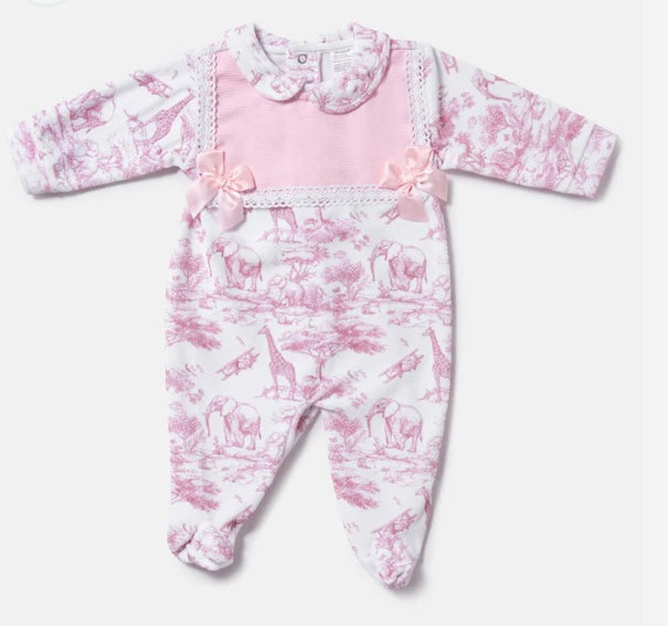 Girls pink safari babygrow