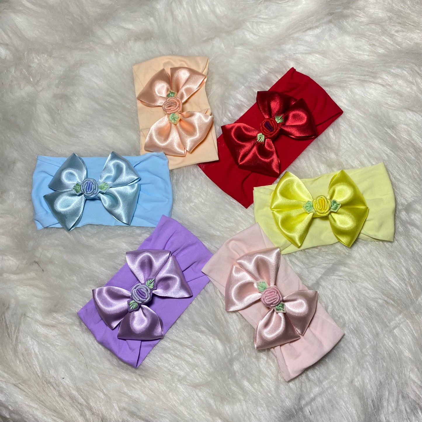 Single rose embroidered handmade headband