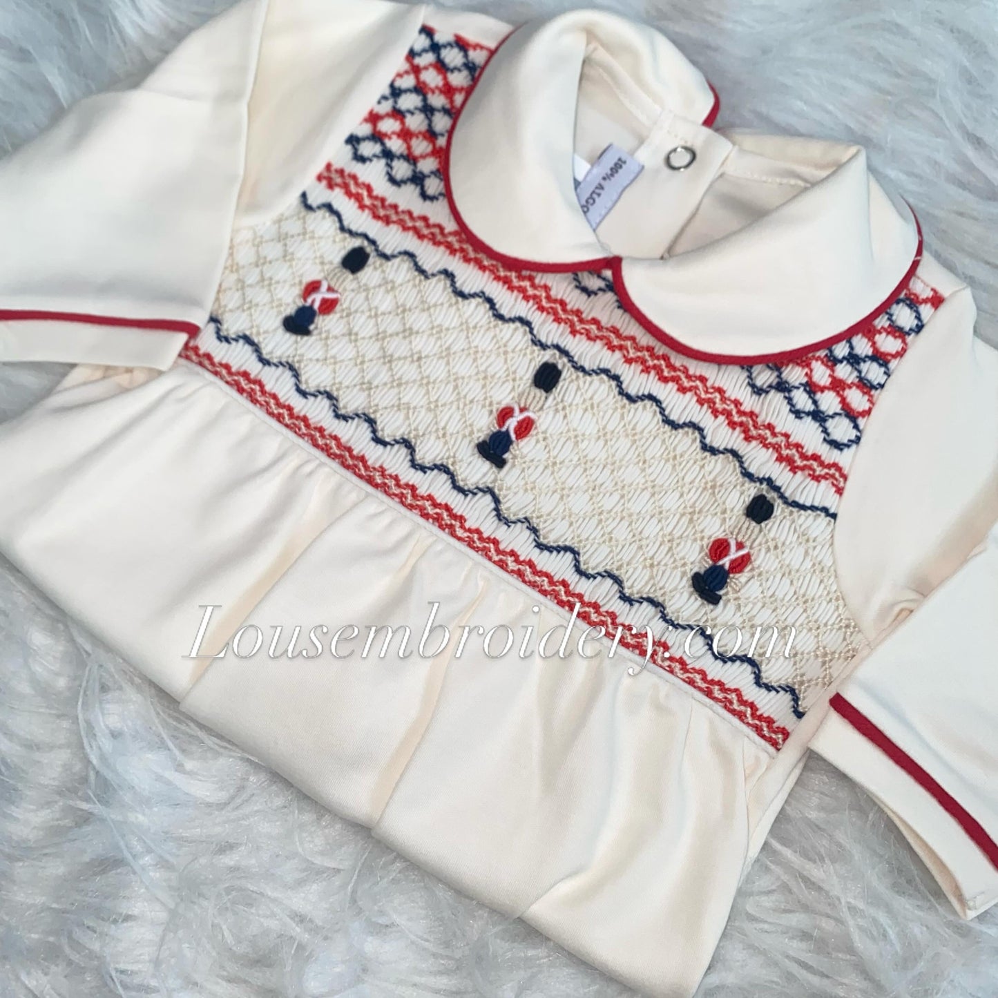 Soldiers boys luxury pima cotton smocked babygrow small sizing