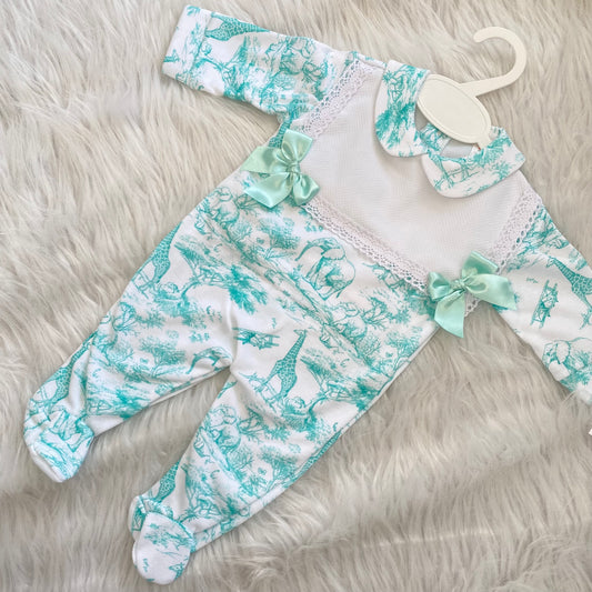 Girls minty green safari babygrow