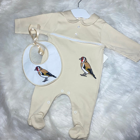 Golden finch 1mboys babygrow and bib