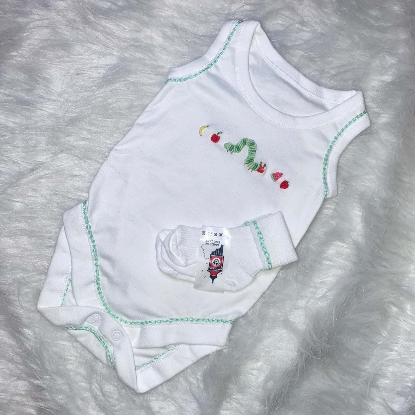 Catipilar hand embroidery vest boys 0-3m