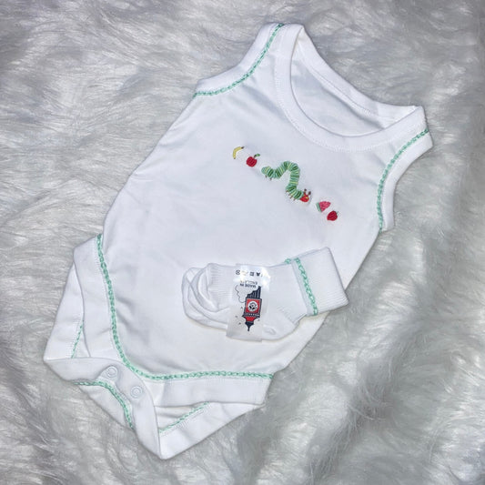 Catipilar hand embroidery vest boys 0-3m