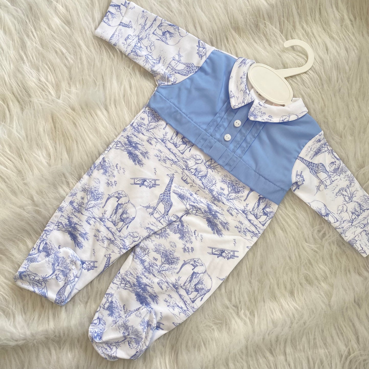 Blue boys safari babygrow