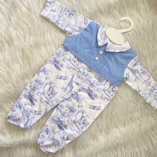 Blue boys safari babygrow