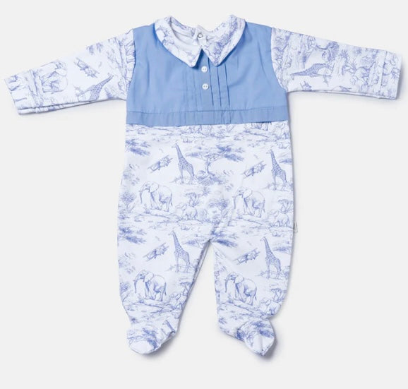 Blue boys safari babygrow