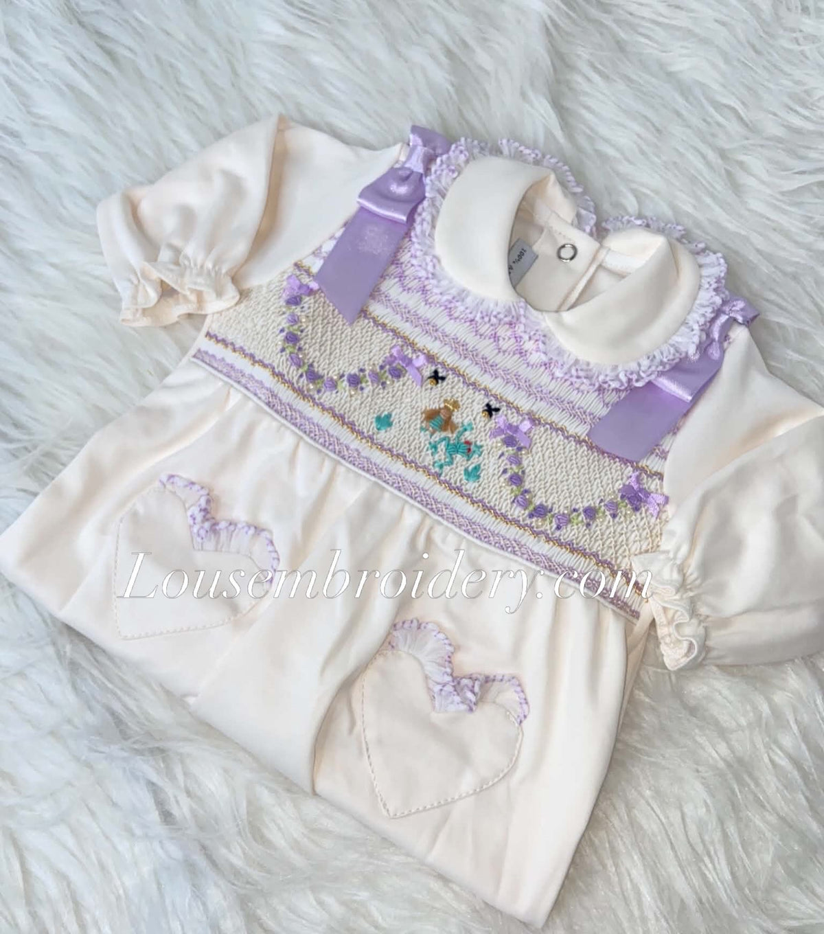 Smocked babygrow dolly and the frog 🐸