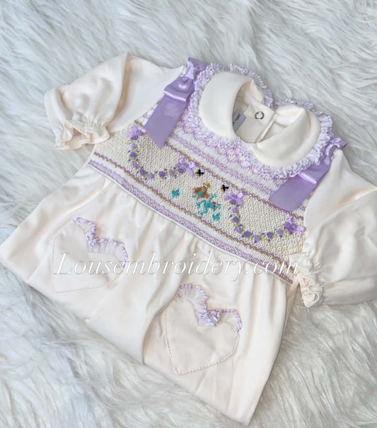 Smocked babygrow dolly and the frog 🐸